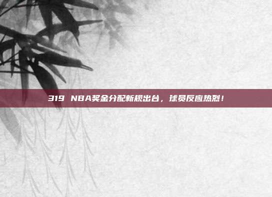 319 NBA奖金分配新规出台，球员反应热烈！